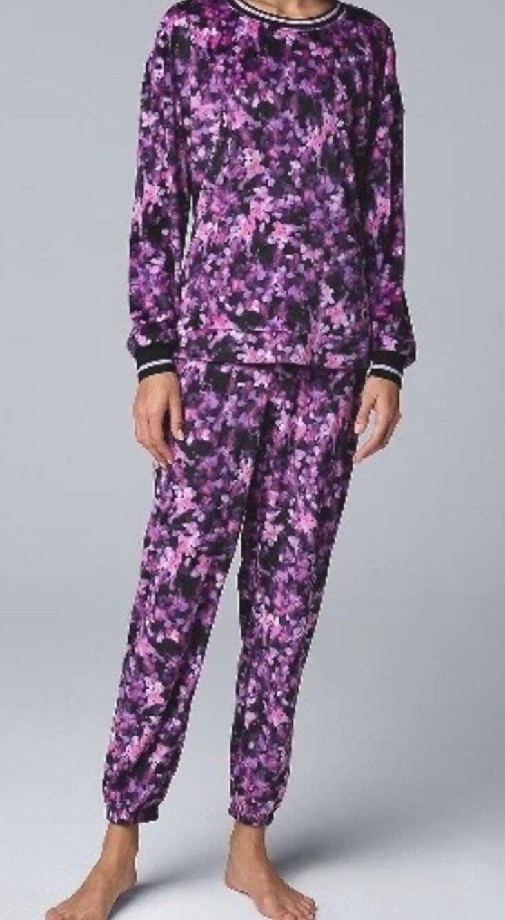 NWT Simply Vera Wang Petite XL PXL Purple Floral Cozy Lounge Pajama Set